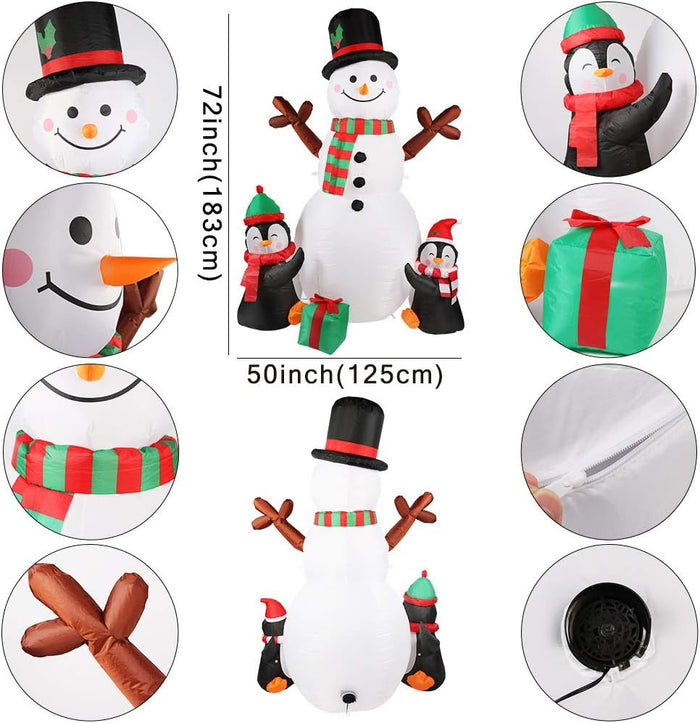 6Ft Christmas Inflatables Outdoor Decorations, Blow up Snowman Penguins Inflatable with Rotating LED Lights for Christmas Indoor Outdoor Yard Garden Decorations