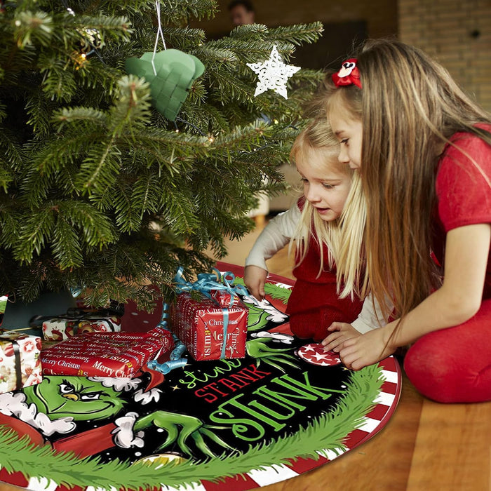 Christmas Tree Skirt 36 Inch Green Funny Trimmed Tree Skirt Christmas Decorations Tree Mat Merry Christmas Party Home Decor