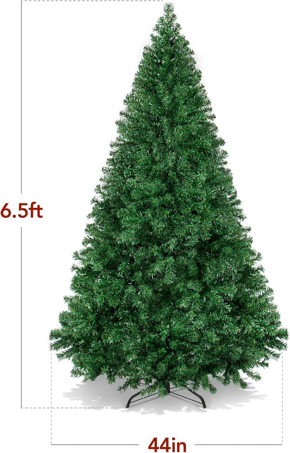 Artificial Christmas Tree, 6Ft Premium Unlit Hinged Design, Dense Branches Realistic Holiday Décor​ W/Easy Assembly, Base