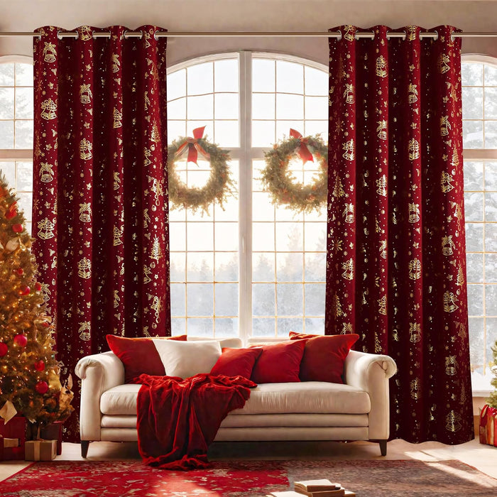 Blackout Curtains 84 Inch Length 2 Panels Set, Noise Reducing Thermal Insulated Christmas Decor Foil Print Design Blackout Curtains for Patio Sliding Glass Door (Christmas Red, 52-Inch Width)