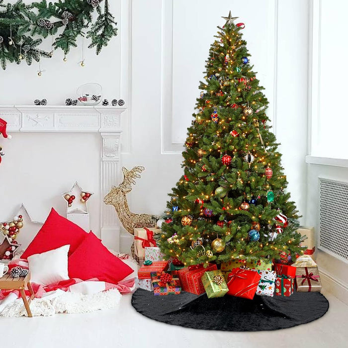 Black Christmas Tree Skirt, 36 Inch Sparkle Sequin Mat for 6Ft Tree Halloween Xmas Party Decor