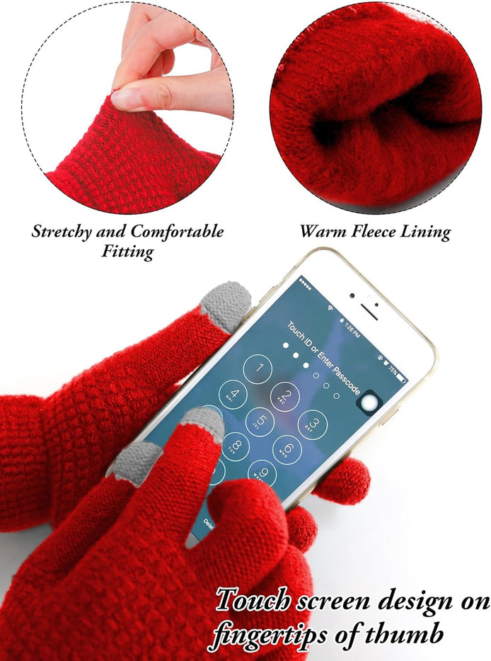 Winter Warm Sets Buffalo Plaid Scarf Knitted Beanie Hat Gloves Earloop Warm Cover for Men and Women