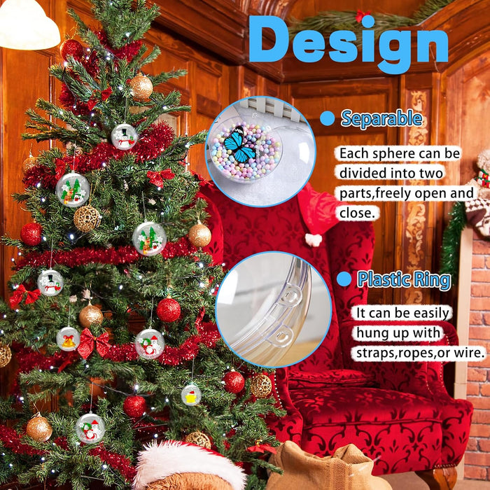 25 Set 50PCS Clear Plastic Fillable Ornaments,Transparent DIY Craft Ball,Clear DIY Christmas Ornament 5 Different Sizes for Wedding,Party,Home Decor