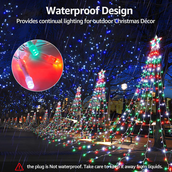Outdoor Christmas Lights 344 LED Christmas Star Lights with 9 Strands 11.9Ft Waterfall Tree Lights, 8 Modes, Waterproof & Timer for Garden Yard Patio Outdoor Xmas Decorations，Red Green White