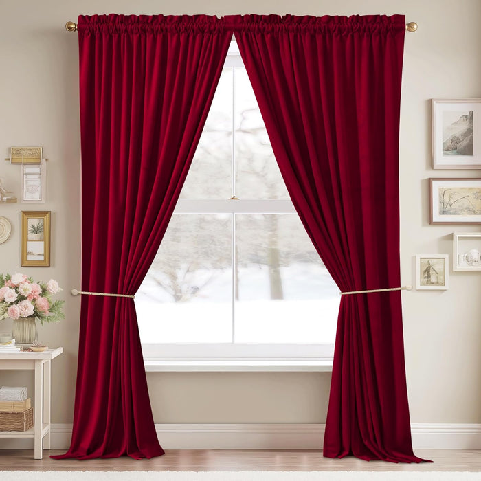 Theater Red Velvet Curtains Christmas Curtains Super Soft Thermal Insulated Window Drapes 84 Inches for Living Room Holiday Decorative for Master Bedroom, W52 X L84, 2 Panels