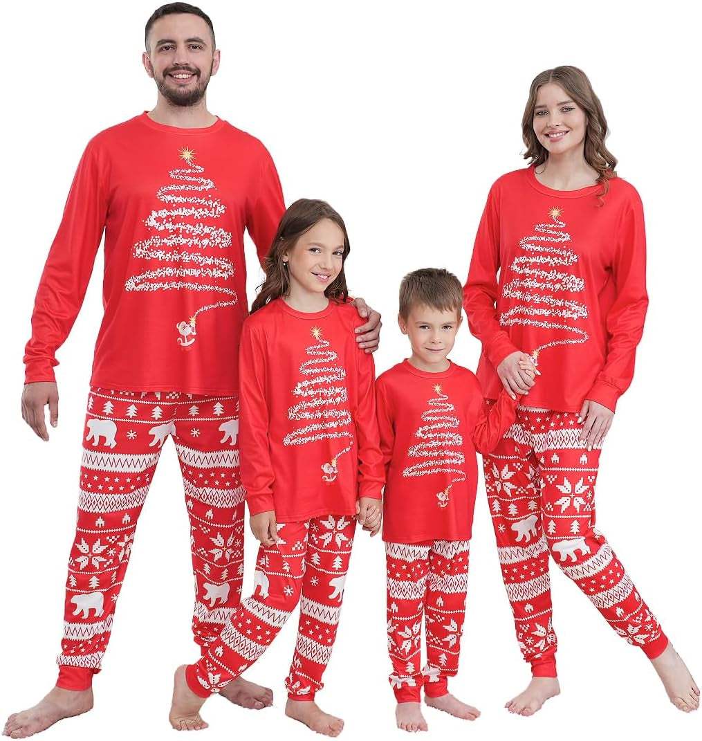Family Matching Christmas Pajamas Set, Cute Elk Sleepwear for Boys Girls Dad Mum