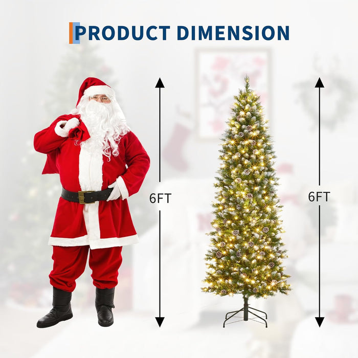 Pencil Christmas Tree,6Ft Artificial Pre-Lit Christmas Tree, Xmas Tree with Metal Stand, Artificial Tree for Home Party Office Holiday Decoration