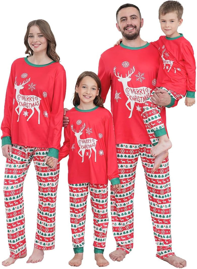 Family Matching Christmas Pajamas Set, Cute Elk Sleepwear for Boys Girls Dad Mum