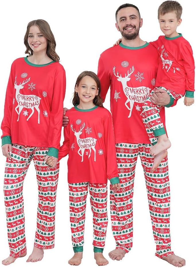 Family Matching Christmas Pajamas Set, Cute Elk Sleepwear for Boys Girls Dad Mum