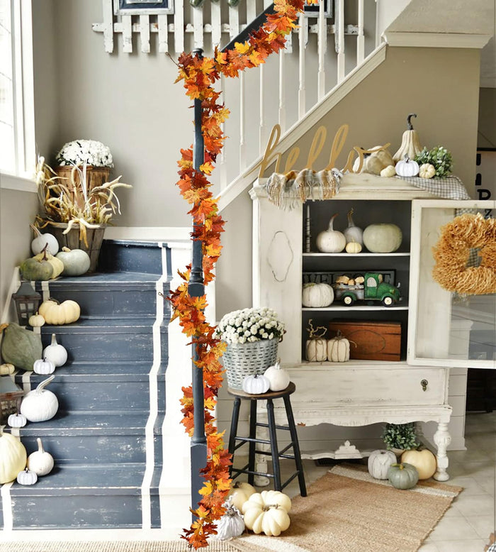 2 Pack Fall Maple Leaf Hanging Vine Garland Artificial Autumn Foliage Thanksgiving Decor for Home Wedding Fireplace Party Christmas (Light Yellow)