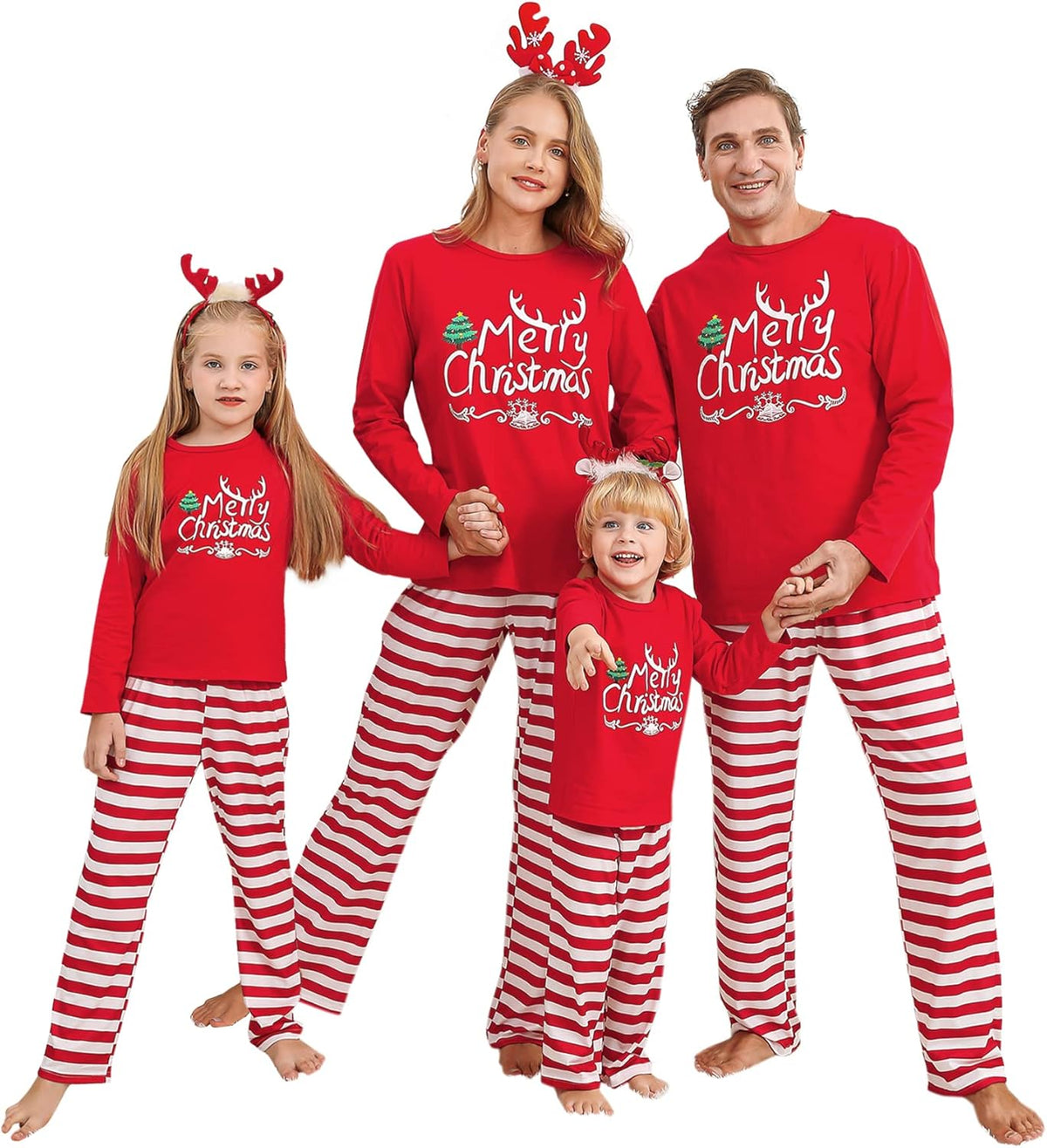 Family Christmas Pjs Matching Sets Letter Top Plaid Pants Loungewear Xmas Jammies Family Holiday Pajamas Outfit
