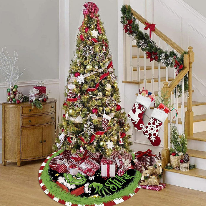 Christmas Tree Skirt 36 Inch Green Funny Trimmed Tree Skirt Christmas Decorations Tree Mat Merry Christmas Party Home Decor