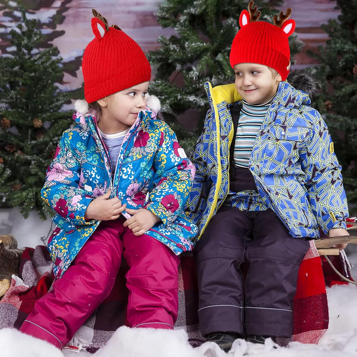 Christmas Beanie Hat Scarf Gloves Set for Kids, Winter Warm Set Xmas Tree Reindeer Hat Scarf Gloves for Toddler Boys Girls 1-8 Year