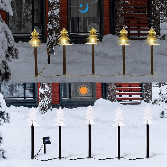 Outdoor Christmas Decorations, Solar Christmas Pathway Lights, Set of 5 Waterproof Landscape Christmas Lights, LED Lights for Yard Lawn Patio Walkway Decor
