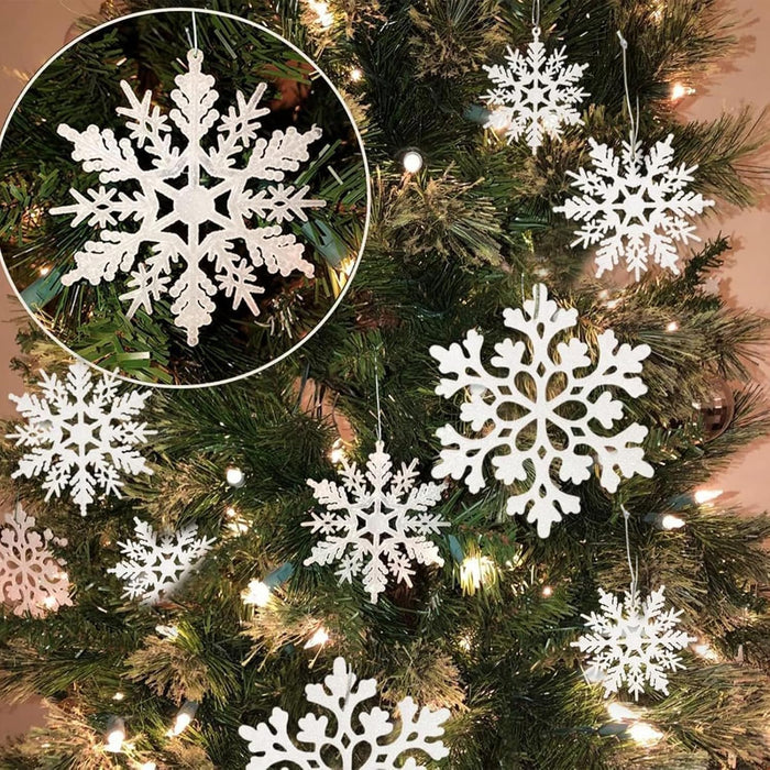 36Pcs Snowflakes-Christmas Tree Decorations, Snowflake Ornaments for Tree, Plastic Glitter White Snow Flakes Ornaments, Christmas Indoor Winter Wonderland Decor