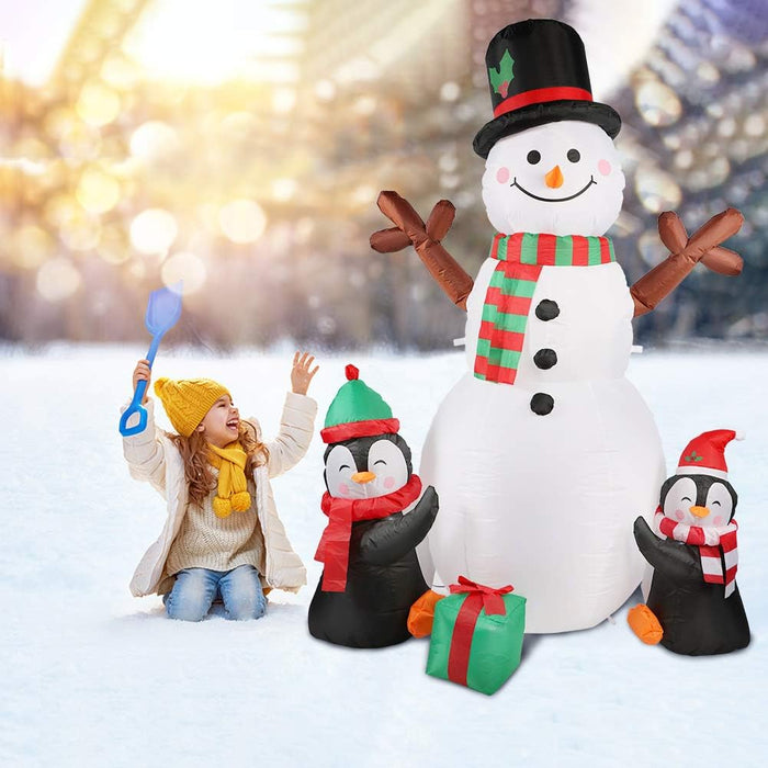 6Ft Christmas Inflatables Outdoor Decorations, Blow up Snowman Penguins Inflatable with Rotating LED Lights for Christmas Indoor Outdoor Yard Garden Decorations