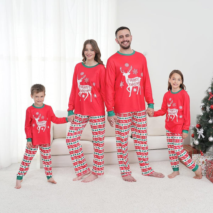 Family Matching Christmas Pajamas Set, Cute Elk Sleepwear for Boys Girls Dad Mum