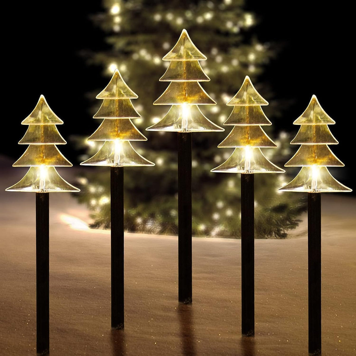 Outdoor Christmas Decorations, Solar Christmas Pathway Lights, Set of 5 Waterproof Landscape Christmas Lights, LED Lights for Yard Lawn Patio Walkway Decor