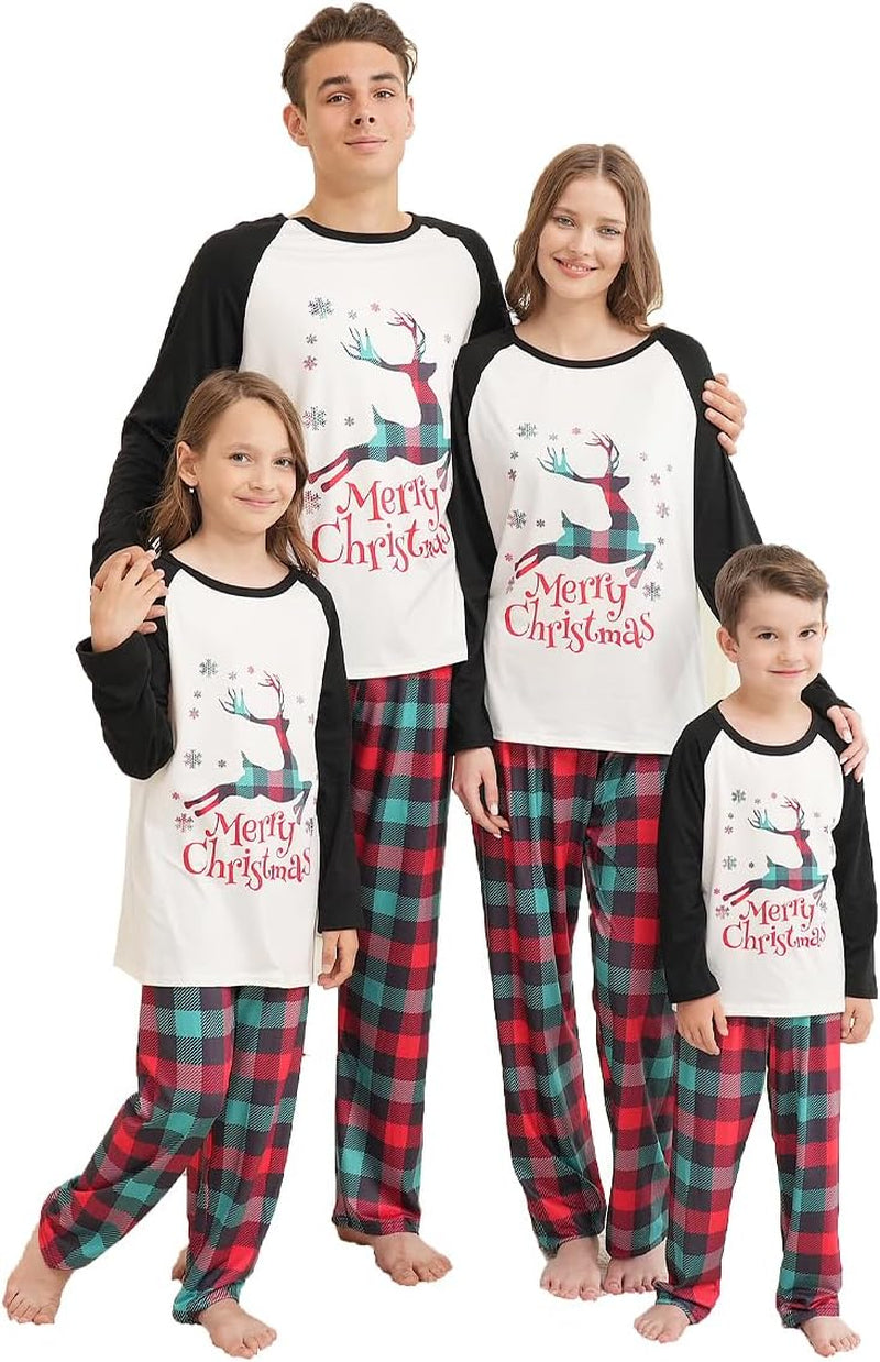 Family Matching Christmas Pajamas Set, Cute Elk Sleepwear for Boys Girls Dad Mum