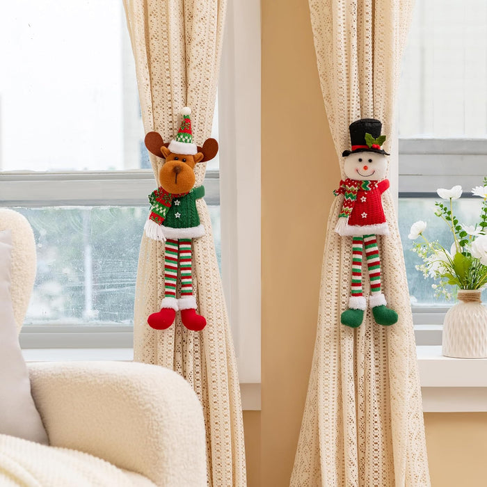 2 Pack Christmas Curtain Tieback Buckle Elk & Snowman Design Curtain Holdback Christmas Curtain Ties for Drapes Curtain Ties Backs Modern Style Curtain Holdback Decor