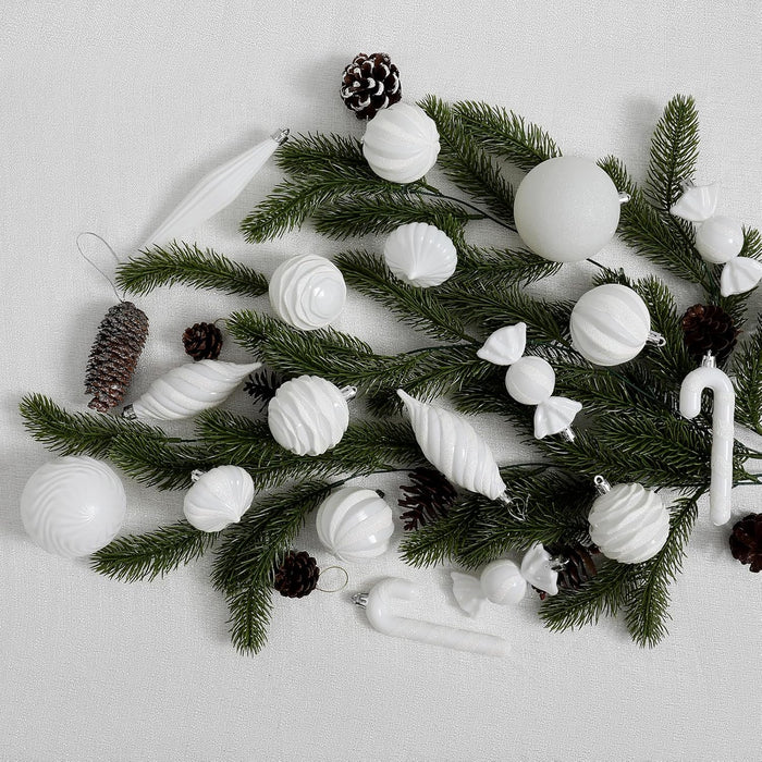 Christmas Ball Ornaments Set Shatterproof Christmas Tree Ornaments 24 PCS Painted Shaped Styles Xmas Tree for Holiday Decor,White