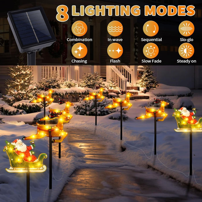 Solar Christmas Decorations with Led Lights, Solar Landscape Pathway Stakes Lights, Outdoor Christmas Decor for Garden, Yard, Porch (Reindeer & Santa)