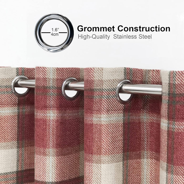 Classic Red Plaid Curtains Highland Woolen Look Tartan Farmhouse Window Treatment Grommet Checked Curtains for Living Room Bedroom 2 Panels 45 * 84 Inches