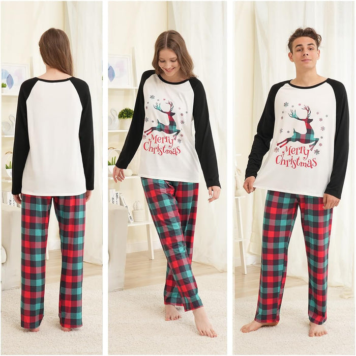 Family Matching Christmas Pajamas Set, Cute Elk Sleepwear for Boys Girls Dad Mum