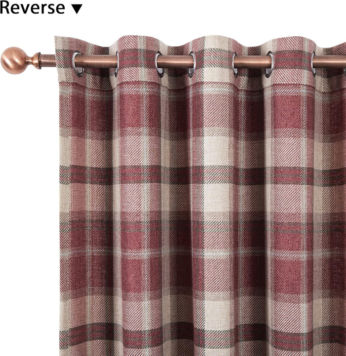 Classic Red Plaid Curtains Highland Woolen Look Tartan Farmhouse Window Treatment Grommet Checked Curtains for Living Room Bedroom 2 Panels 45 * 84 Inches