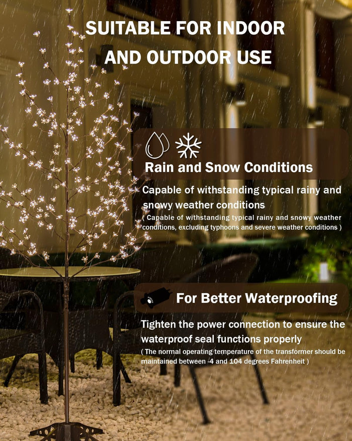 Lighted Cherry Blossom Tree Set 4Ft, 5Ft and 6Ft with 144/184/240 Warm White LED Lights for Holiday Decor - Dimmable, UL Certified, Waterproof - Ideal for Indoor and Outdoor Decoration