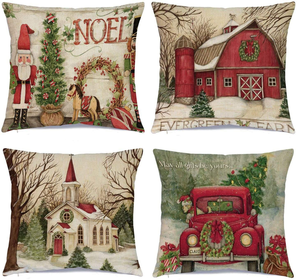 Christmas Decorations Christmas Pillow Covers 18 X 18 Inches Set of 4 - Xmas Series Cushion Pillow Cover Custom Zippered Square Pillowcase