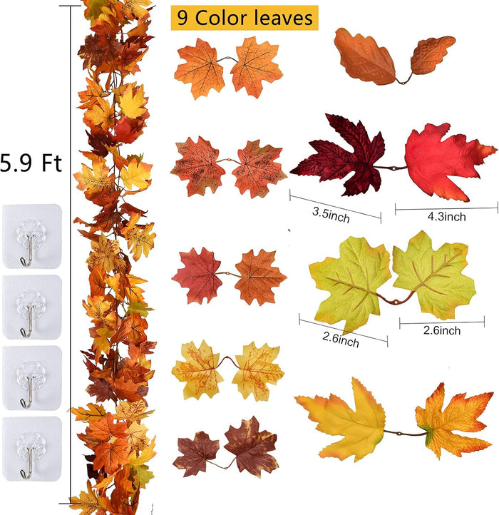 2 Pack Fall Maple Leaf Hanging Vine Garland Artificial Autumn Foliage Thanksgiving Decor for Home Wedding Fireplace Party Christmas (Light Yellow)