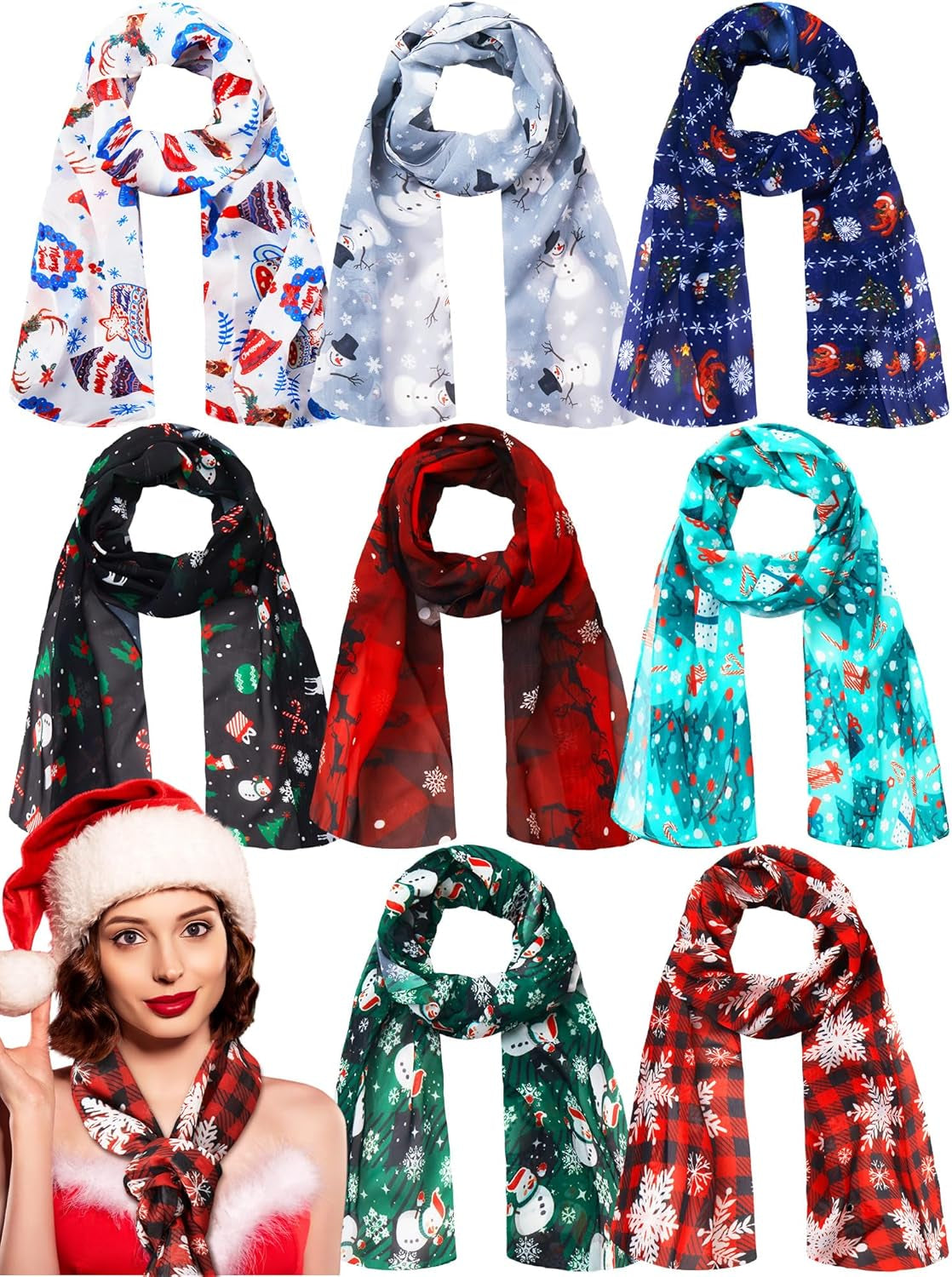 8 Pcs Christmas Scarf for Women Soft Lightweight Scarf Winter Holiday Scarves for Xmas Decoration Present