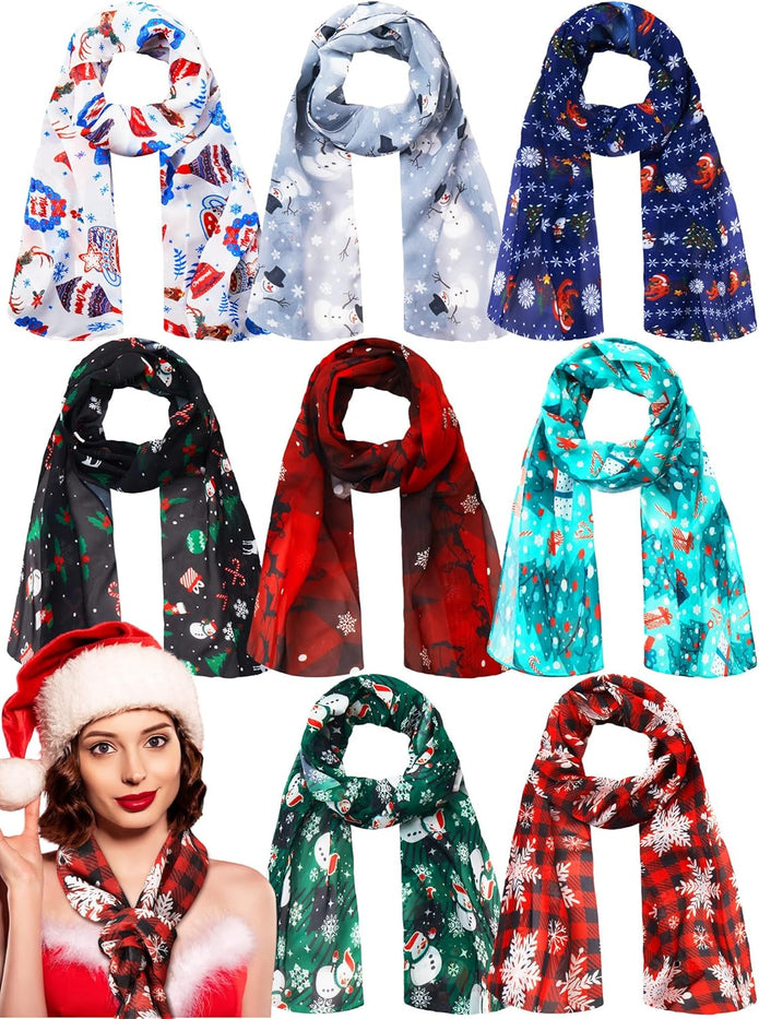 8 Pcs Christmas Scarf for Women Soft Lightweight Scarf Winter Holiday Scarves for Xmas Decoration Present