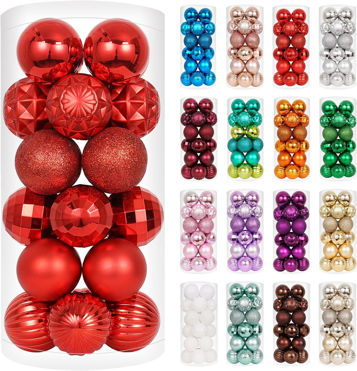 24Ct Christmas Ball Ornaments Shatterproof Christmas Ornaments Set Decorations for Xmas Tree Balls 40Mm/1.57" (1.57'', Red)