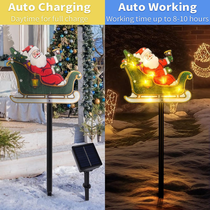 Solar Christmas Decorations with Led Lights, Solar Landscape Pathway Stakes Lights, Outdoor Christmas Decor for Garden, Yard, Porch (Reindeer & Santa)