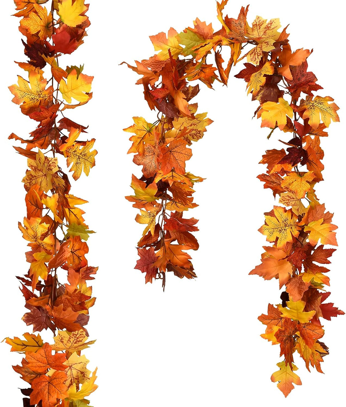 2 Pack Fall Maple Leaf Hanging Vine Garland Artificial Autumn Foliage Thanksgiving Decor for Home Wedding Fireplace Party Christmas (Light Yellow)