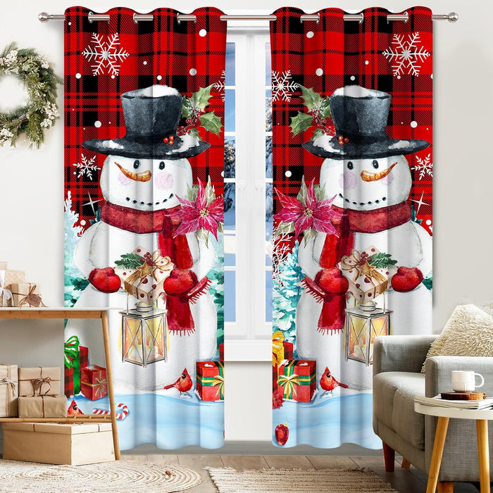 Christmas Curtains for Living Room 84 Inch Length 2 Panel Set, Snowman Xmas Tree Decoration Curtains, Winter Christmas Snowman Curtain for Living Room Bedroom