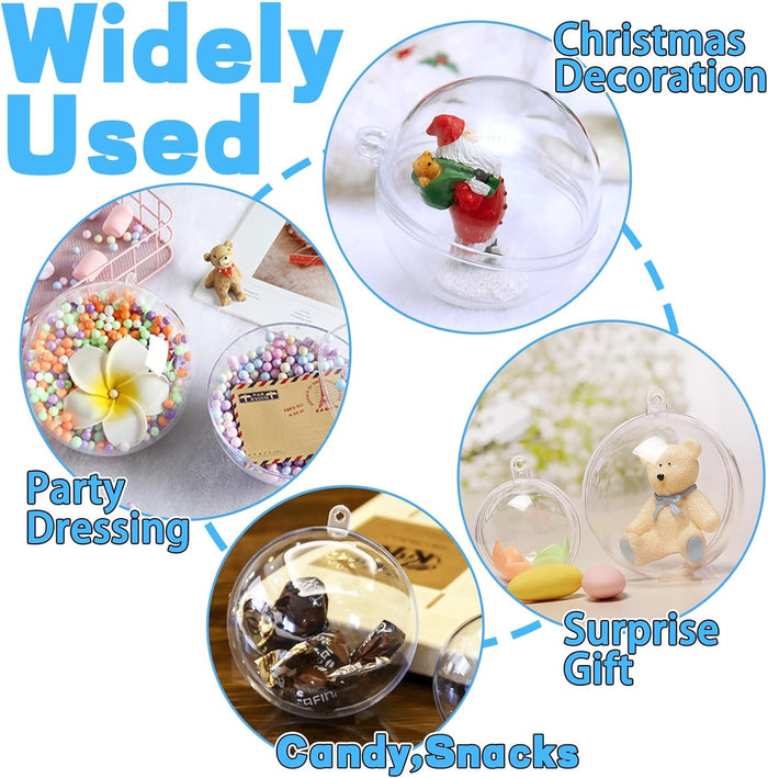 25 Set 50PCS Clear Plastic Fillable Ornaments,Transparent DIY Craft Ball,Clear DIY Christmas Ornament 5 Different Sizes for Wedding,Party,Home Decor