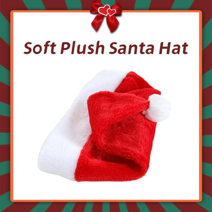 12 Pack Plush Santa Christmas Hats for Kids Children Teenagers & Adults Small Head, Red Plush Xmas Hats with White Cuffs for Christmas Holiday