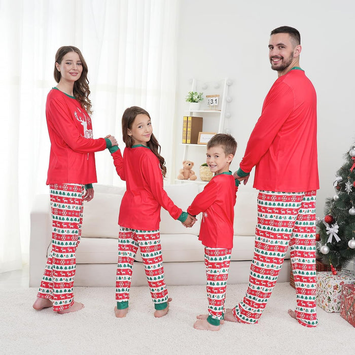 Family Matching Christmas Pajamas Set, Cute Elk Sleepwear for Boys Girls Dad Mum