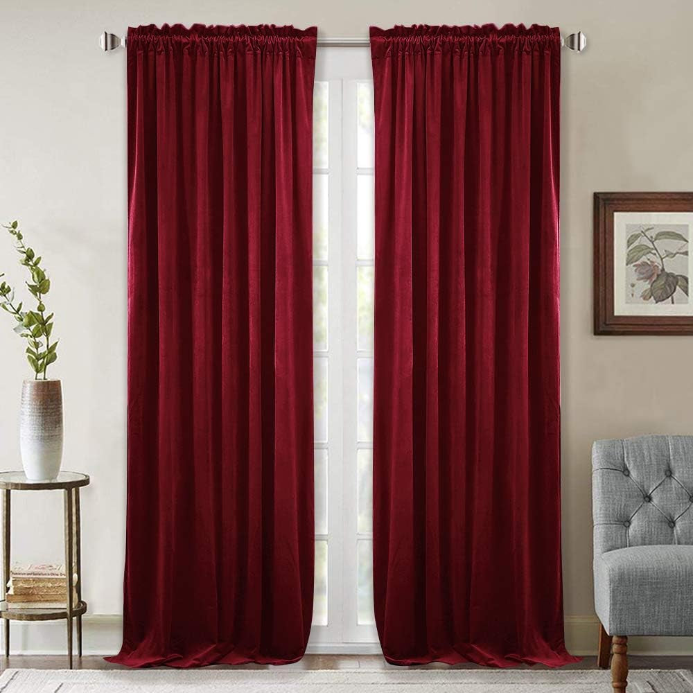 Theater Red Velvet Curtains Christmas Curtains Super Soft Thermal Insulated Window Drapes 84 Inches for Living Room Holiday Decorative for Master Bedroom, W52 X L84, 2 Panels