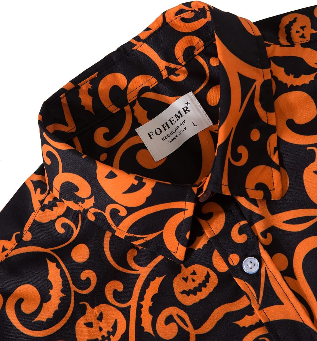 Mens Funny Halloween Shirt Ugly Pumpkin Long Sleeve Casual Button down Shirts Adult Costume for Party