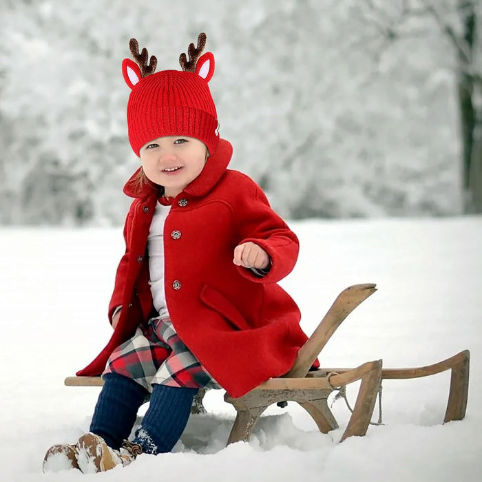 Christmas Beanie Hat Scarf Gloves Set for Kids, Winter Warm Set Xmas Tree Reindeer Hat Scarf Gloves for Toddler Boys Girls 1-8 Year