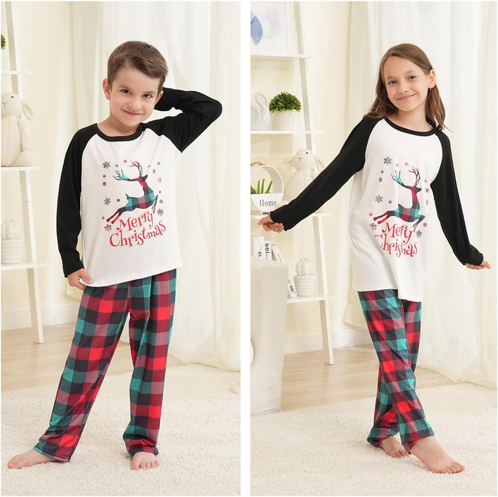 Family Matching Christmas Pajamas Set, Cute Elk Sleepwear for Boys Girls Dad Mum