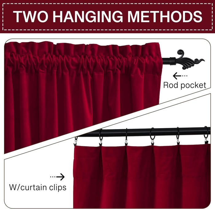 Theater Red Velvet Curtains Christmas Curtains Super Soft Thermal Insulated Window Drapes 84 Inches for Living Room Holiday Decorative for Master Bedroom, W52 X L84, 2 Panels