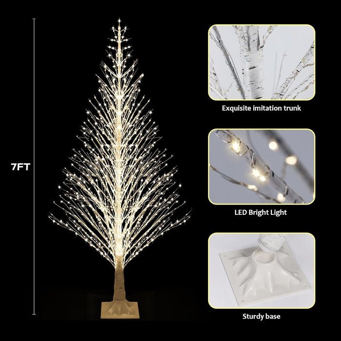 7FT Lighted Birch Tree 1000 LED Warm White Lights with Twinkle Lights，Twinkling or Steady Function for Selected, LED Artificial Tree Light for Indoor Outdoor Christmas Decorations