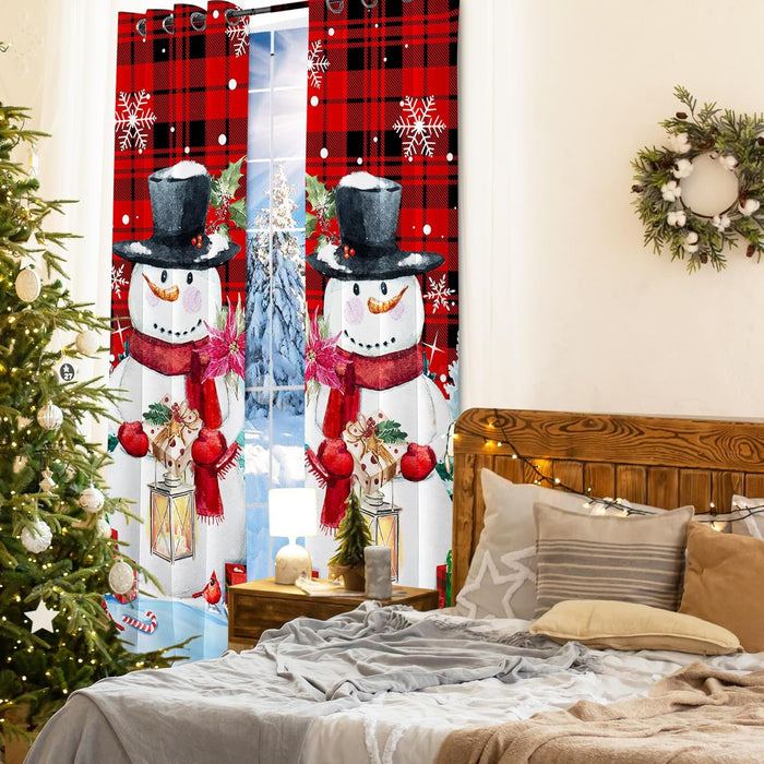 Christmas Curtains for Living Room 84 Inch Length 2 Panel Set, Snowman Xmas Tree Decoration Curtains, Winter Christmas Snowman Curtain for Living Room Bedroom