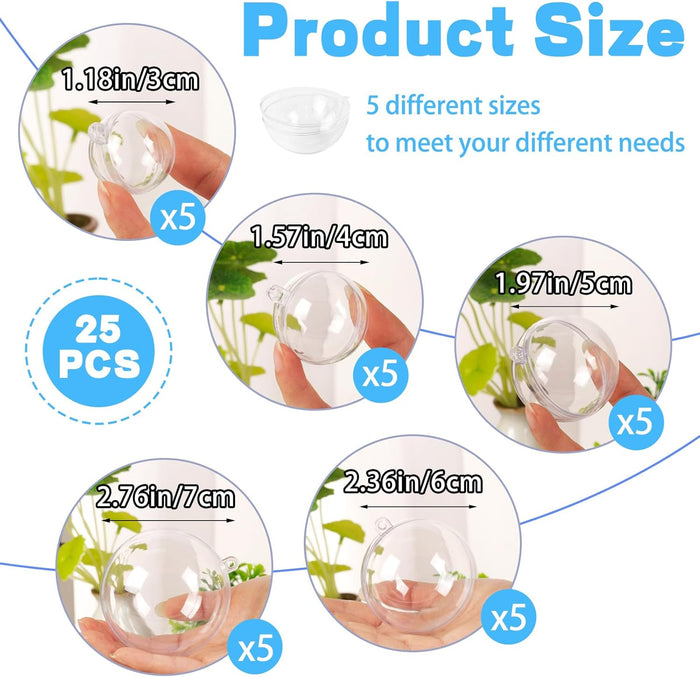 25 Set 50PCS Clear Plastic Fillable Ornaments,Transparent DIY Craft Ball,Clear DIY Christmas Ornament 5 Different Sizes for Wedding,Party,Home Decor