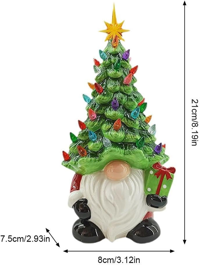 Lighted Christmas Gnomes Decorations, 8 Inch Faceless Old Man Ceramic Christmas Tree, Small Mini Prelit Xmas Holiday Decor for Tabletop Home Room Table Fireplace Office